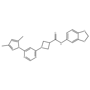 N-(benzo[d][1,3]dioxol-5-yl)-1-(6-(3,5-dimethyl-1H-pyrazol-1-yl)pyrimidin-4-yl)azetidine-3-carboxamide结构式