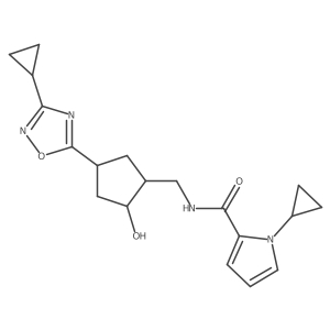 1-Cyclopropyl-N-(((1R,2R,4S)-4-(3-cyclopropyl-1,2,4-oxadiazol-5-yl)-2-hydroxycyclopentyl)methyl)-1H-pyrrole-2-carboxamide结构式