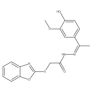 2-(1,3-benzoxazol-2-ylsulfanyl)-N-[(E)-1-(4-hydroxy-3-methoxyphenyl)ethylideneamino]acetamide结构式
