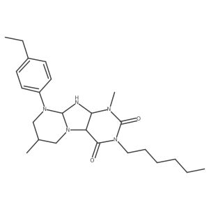 9-(4-ethylphenyl)-3-hexyl-1,7-dimethyl-6,7,8,9a,10,10a-hexahydro-4aH-purino[7,8-a]pyrimidine-2,4-dione结构式