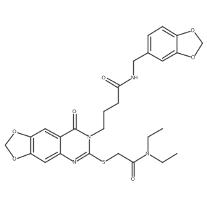 N-[(2H-1,3-benzodioxol-5-yl)methyl]-4-(6-{[(diethylcarbamoyl)methyl]sulfanyl}-8-oxo-2H,7H,8H-[1,3]dioxolo[4,5-g]quinazolin-7-yl)butanamide结构式