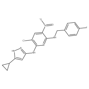 3-chloro-2-N-(5-cyclopropyl-1H-pyrazol-3-yl)-6-N-[(4-fluorophenyl)methyl]-5-nitropyridine-2,6-diamine Structure