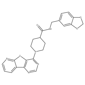 N-[(2H-1,3-benzodioxol-5-yl)methyl]-1-{8-thia-3,5,10-triazatricyclo[7.4.0.0^{2,7}]trideca-1(13),2(7),3,5,9,11-hexaen-6-yl}piperidine-4-carboxamide结构式