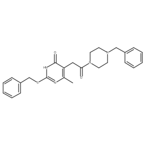 5-(2-(4-benzylpiperazin-1-yl)-2-oxoethyl)-2-(benzylthio)-6-methylpyrimidin-4(3H)-one结构式