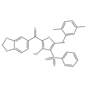 (3-Amino-5-((2,5-dimethylphenyl)amino)-4-(phenylsulfonyl)thiophen-2-yl)(benzo[d][1,3]dioxol-5-yl)methanone Structure