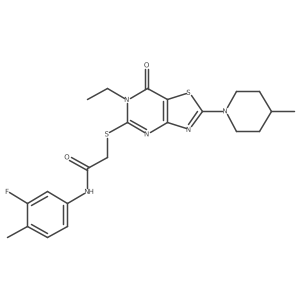 2-{[6-ethyl-2-(4-methylpiperidino)-7-oxo-6,7-dihydro[1,3]thiazolo[4,5-d]pyrimidin-5-yl]sulfanyl}-N~1~-(3-fluoro-4-methylphenyl)acetamide结构式