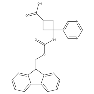 3-({[(9H-fluoren-9-yl)methoxy]carbonyl}amino)-3-(pyrimidin-5-yl)cyclobutane-1-carboxylic acid Structure