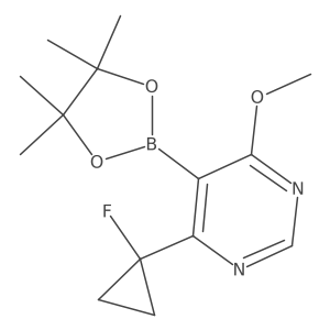 4-(1-Fluorocyclopropyl)-6-methoxy-5-(4,4,5,5-tetramethyl-1,3,2-dioxaborolan-2-yl)pyrimidine结构式