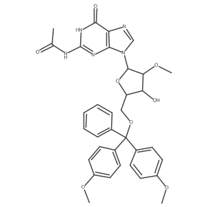 N-[9-[(2R,3R,4R,5R)-5-[[bis(4-methoxyphenyl)-phenyl-methoxy]methyl]-4-hydroxy-3-methoxy-tetrahydrofuran-2-yl]-6-oxo-1H-purin-2-yl]acetamide Structure
