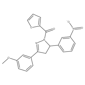 furan-2-yl(3-(3-methoxyphenyl)-5-(3-nitrophenyl)-4,5-dihydro-1H-pyrazol-1-yl)methanone结构式