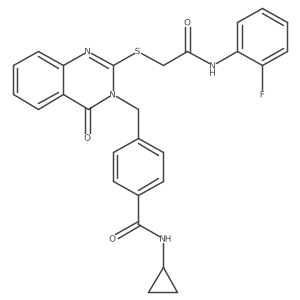 N-cyclopropyl-4-((2-((2-((2-fluorophenyl)amino)-2-oxoethyl)thio)-4-oxoquinazolin-3(4H)-yl)methyl)benzamide结构式