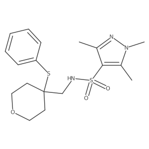 1,3,5-trimethyl-N-((4-(phenylthio)tetrahydro-2H-pyran-4-yl)methyl)-1H-pyrazole-4-sulfonamide Structure