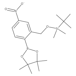 Tert-butyldimethyl((5-nitro-2-(4,4,5,5-tetramethyl-1,3,2-dioxaborolan-2-YL)benzyl)oxy)silane结构式