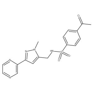 4-acetyl-N-((1-methyl-3-(pyrazin-2-yl)-1H-pyrazol-5-yl)methyl)benzenesulfonamide Structure