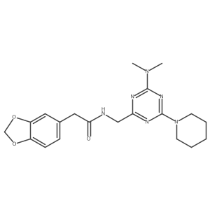 2-(benzo[d][1,3]dioxol-5-yl)-N-((4-(dimethylamino)-6-(piperidin-1-yl)-1,3,5-triazin-2-yl)methyl)acetamide结构式