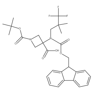 1-[(tert-butoxy)carbonyl]-3-({[(9H-fluoren-9-yl)methoxy]carbonyl}(3,3,3-trifluoro-2,2-dimethylpropyl)amino)azetidine-3-carboxylic acid结构式