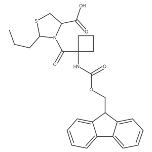 3-[1-({[(9H-fluoren-9-yl)methoxy]carbonyl}amino)cyclobutanecarbonyl]-2-propyl-1,3-thiazolidine-4-carboxylic acid结构式