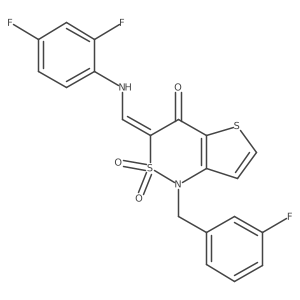 (Z)-3-(((2,4-difluorophenyl)amino)methylene)-1-(3-fluorobenzyl)-1H-thieno[3,2-c][1,2]thiazin-4(3H)-one 2,2-dioxide结构式