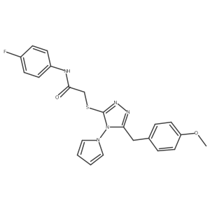 N-(4-fluorophenyl)-2-((5-(4-methoxybenzyl)-4-(1H-pyrrol-1-yl)-4H-1,2,4-triazol-3-yl)thio)acetamide Structure