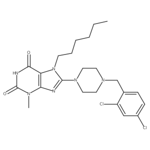 8-(4-(2,4-dichlorobenzyl)piperazin-1-yl)-7-hexyl-3-methyl-1H-purine-2,6(3H,7H)-dione结构式