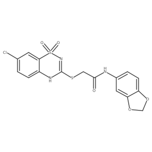 N-(benzo[d][1,3]dioxol-5-yl)-2-((7-chloro-1,1-dioxido-4H-benzo[e][1,2,4]thiadiazin-3-yl)thio)acetamide结构式