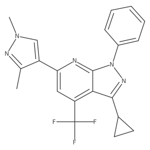 3-cyclopropyl-6-(1,3-dimethyl-1H-pyrazol-4-yl)-1-phenyl-4-(trifluoromethyl)-1H-pyrazolo[3,4-b]pyridine结构式