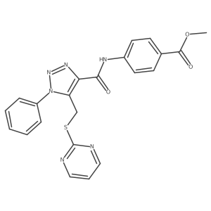 methyl 4-(1-phenyl-5-((pyrimidin-2-ylthio)methyl)-1H-1,2,3-triazole-4-carboxamido)benzoate Structure