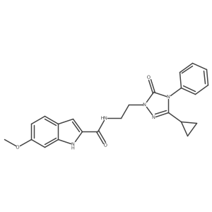 N-(2-(3-cyclopropyl-5-oxo-4-phenyl-4,5-dihydro-1H-1,2,4-triazol-1-yl)ethyl)-6-methoxy-1H-indole-2-carboxamide结构式