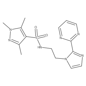1,3,5-trimethyl-N-(2-(2-(pyrimidin-2-yl)-1H-imidazol-1-yl)ethyl)-1H-pyrazole-4-sulfonamide结构式