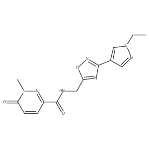 N-((3-(1-ethyl-1H-pyrazol-4-yl)-1,2,4-oxadiazol-5-yl)methyl)-1-methyl-6-oxo-1,6-dihydropyridazine-3-carboxamide结构式