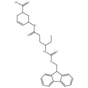 5-[4-({[(9H-fluoren-9-yl)methoxy]carbonyl}amino)hexanamido]cyclohex-3-ene-1-carboxylic acid结构式