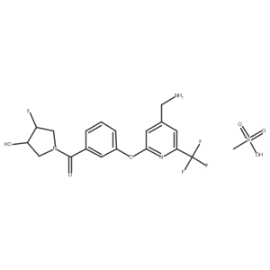 [3-[[4-(aminomethyl)-6-(trifluoromethyl)-2-pyridyl]oxy]phenyl]-[(3R,4R)-3-fluoro-4-hydroxy-pyrrolidin-1-yl]methanone;methanesulfonic acid Structure