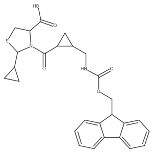 rac-2-cyclopropyl-3-[(1R,2S)-2-[({[(9H-fluoren-9-yl)methoxy]carbonyl}amino)methyl]cyclopropanecarbonyl]-1,3-thiazolidine-4-carboxylic acid结构式