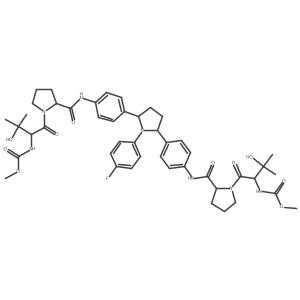 methyl N-[1-[2-[[4-[1-(4-fluorophenyl)-5-[4-[[1-[3-hydroxy-2-(methoxycarbonylamino)-3-methylbutanoyl]pyrrolidine-2-carbonyl]amino]phenyl]pyrrolidin-2-yl]phenyl]carbamoyl]pyrrolidin-1-yl]-3-hydroxy-3-methyl-1-oxobutan-2-yl]carbamate结构式