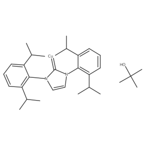 [1,3-Bis[2,6-bis(1-methylethyl)phenyl]-1,3-dihydro-2H-imidazol-2-ylidene](2-methyl-2-propanolato)copper Structure