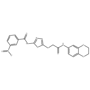 N-[5-[2-(2,3-dihydro-1,4-benzodioxin-6-ylamino)-2-oxo-ethyl]sulfanyl-1,3,4-thiadiazol-2-yl]-3-nitro-benzamide Structure