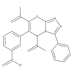 1-[5-acetyl-6-(3-nitrophenyl)-3-phenyl-5H-[1,2,4]triazolo[3,4-b][1,3,4]thiadiazin-7-yl]ethanone结构式