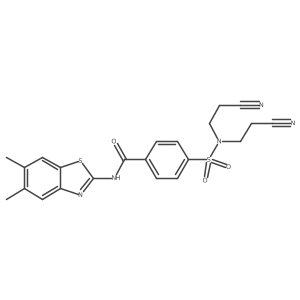 4-[bis(2-cyanoethyl)sulfamoyl]-N-(5,6-dimethyl-1,3-benzothiazol-2-yl)benzamide Structure