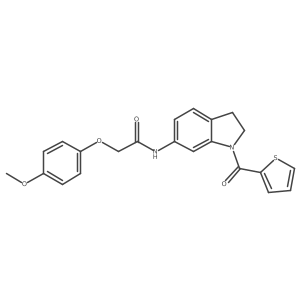 2-(4-methoxyphenoxy)-N-(1-(thiophene-2-carbonyl)indolin-6-yl)acetamide结构式