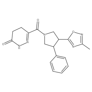 6-(3-(3-methyl-1,2,4-oxadiazol-5-yl)-4-phenylpyrrolidine-1-carbonyl)-4,5-dihydropyridazin-3(2H)-one结构式