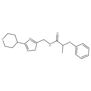 2-phenoxy-N-((3-(tetrahydro-2H-thiopyran-4-yl)-1,2,4-oxadiazol-5-yl)methyl)propanamide结构式