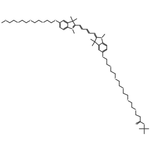 tert-butyl 3-[2-[2-[2-[2-[2-[(2E)-2-[(2E,4E)-5-[5-[2-[2-[2-(2-methoxyethoxy)ethoxy]ethoxy]ethoxy]-1,3,3-trimethylindol-1-ium-2-yl]penta-2,4-dienylidene]-1,3,3-trimethylindol-5-yl]oxyethoxy]ethoxy]ethoxy]ethoxy]ethoxy]propanoate结构式