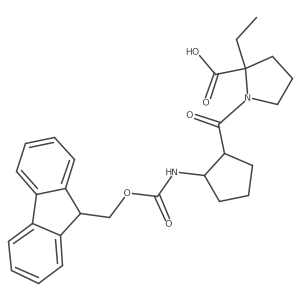 rac-2-ethyl-1-[(1R,2S)-2-({[(9H-fluoren-9-yl)methoxy]carbonyl}amino)cyclopentanecarbonyl]pyrrolidine-2-carboxylic acid结构式