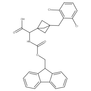 2-[3-[(2,6-Dichlorophenyl)methyl]-1-bicyclo[1.1.1]pentanyl]-2-(9H-fluoren-9-ylmethoxycarbonylamino)acetic acid结构式