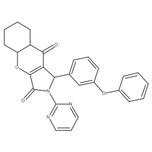 1-(3-phenoxyphenyl)-2-pyrimidin-2-yl-4a,5,6,7,8,8a-hexahydro-1H-chromeno[2,3-c]pyrrole-3,9-dione结构式
