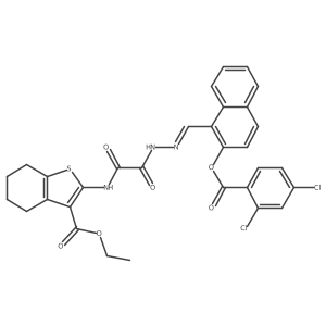 Ethyl 2-(((2-((2-((2,4-dichlorobenzoyl)oxy)-1-naphthyl)methylene)hydrazino)(oxo)acetyl)amino)-4,5,6,7-tetrahydro-1-benzothiophene-3-carboxylate结构式
