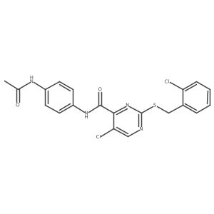 N-[4-(acetylamino)phenyl]-5-chloro-2-[(2-chlorobenzyl)sulfanyl]pyrimidine-4-carboxamide结构式