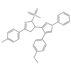 3'-(4-methoxyphenyl)-2-(methylsulfonyl)-1'-phenyl-5-(p-tolyl)-3,4-dihydro-1'H,2H-3,4'-bipyrazole结构式