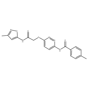 4-methyl-N-[6-({[(3-methyl-1,2-oxazol-5-yl)carbamoyl]methyl}sulfanyl)pyridazin-3-yl]benzamide结构式