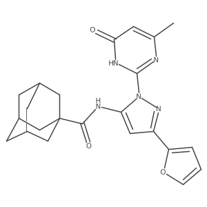 (3r,5r,7r)-N-(3-(furan-2-yl)-1-(4-methyl-6-oxo-1,6-dihydropyrimidin-2-yl)-1H-pyrazol-5-yl)adamantane-1-carboxamide结构式